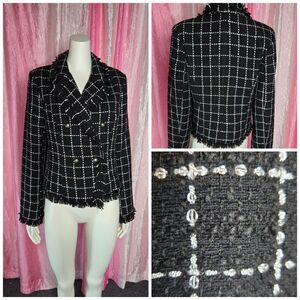Forever 21 Textured Tweed Black Plaid Raw Hem Lined Workwear Blazer Size Large